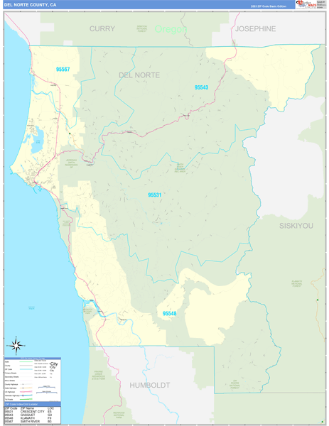 Del Norte County, CA Carrier Route Wall Map